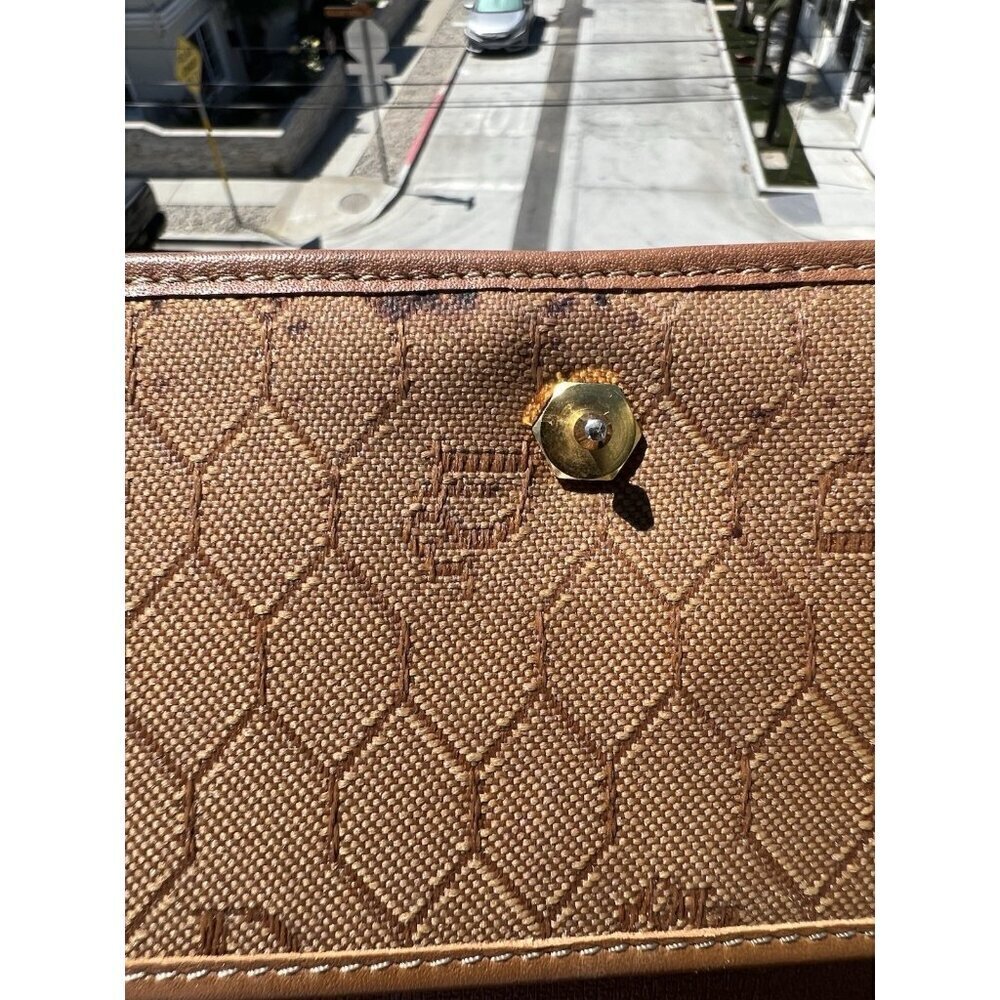 Vintage 70s Christian Dior beige Monogram Canvas leather shoulder bag gold chain - Picture 8 of 16